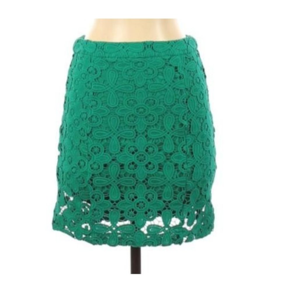 Intermix Green Lace Mini Skirt M Medium Lined